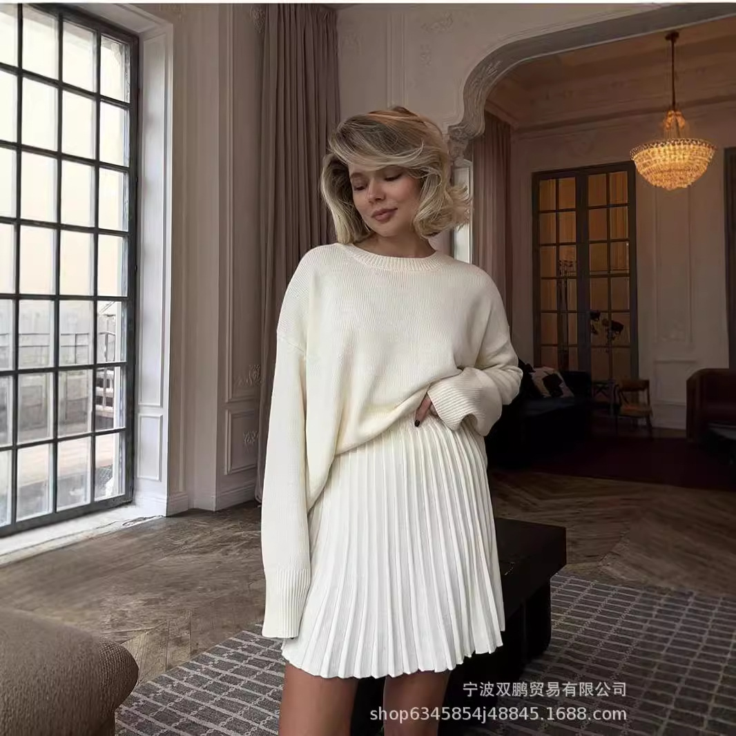 Winter Clothing Line - Herfst Effen Kleur O-hals Trui Jurk