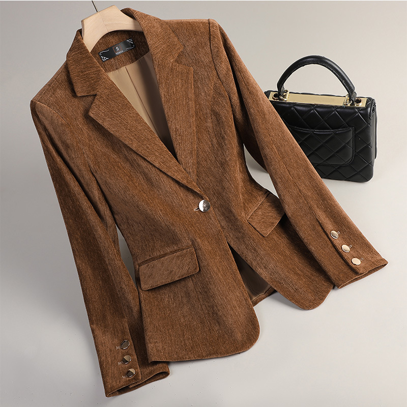 Winter Clothing Work - Geelgouden fluwelen blazer Dames Herfst Winter
